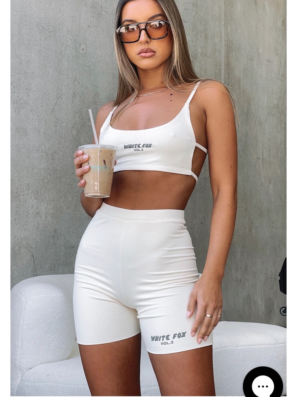 White Fox Boutique Cream Ribbed Crop Bralette